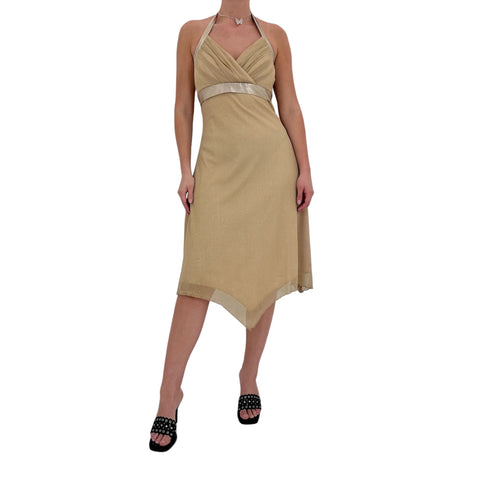 Y2k Vintage Beige + White Striped Bodycon Dress [S, M]