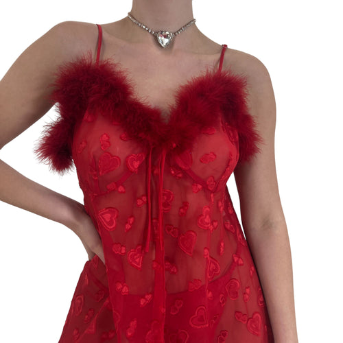 Y2k Vintage Red Hearts Slip Dress Set [L]