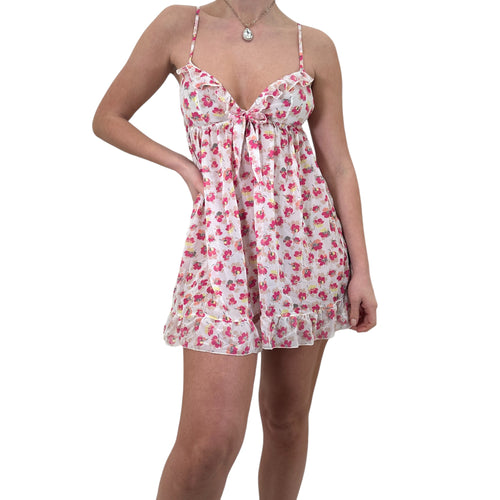 Y2k Vintage Pink + White Floral Mini Slip Dress [S]