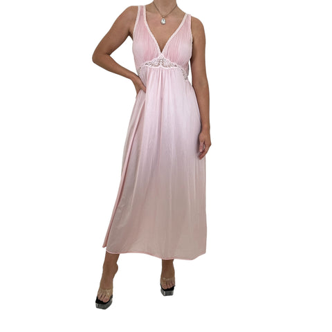 90s Vintage Pink Satin Mini Slip Dress [L]