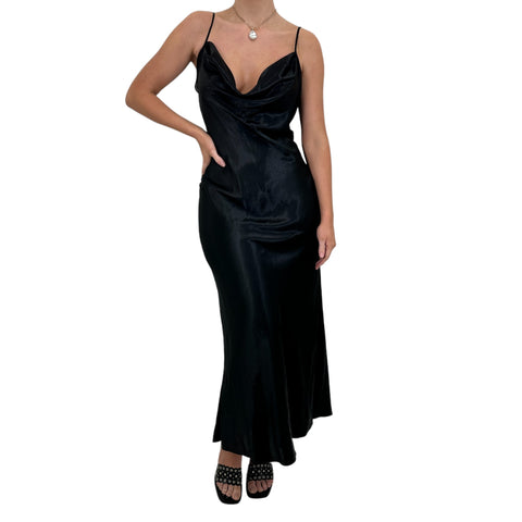 90s Vintage Black Sheer Slip Maxi Dress [L]