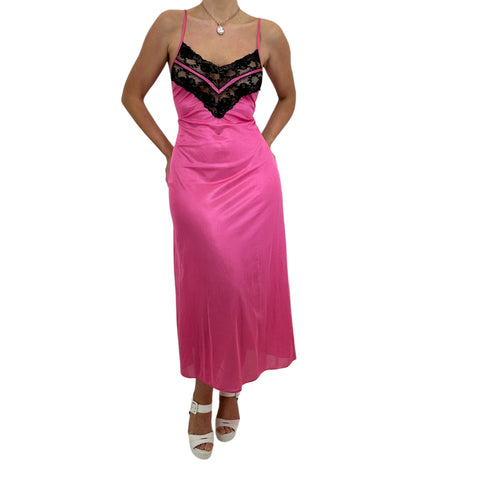 Y2k Vintage Pink + Black Floral Lace V-Neck Mini Slip Dress [L]