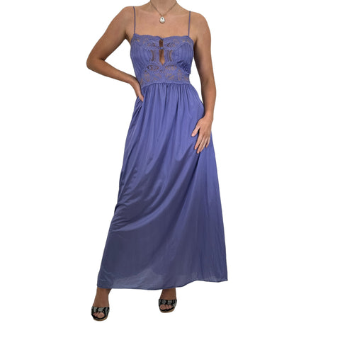 90s Vintage Teal Blue + Black Satin Mini Slip Dress [S, M]