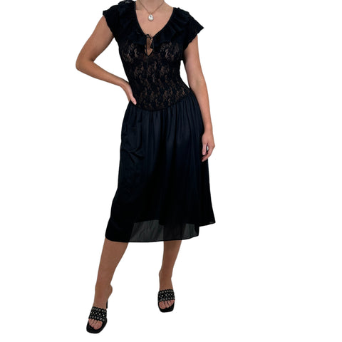 90s Vintage Teal Blue + Black Satin Mini Slip Dress [S, M]