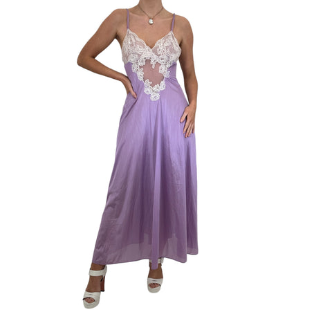 90s Vintage Teal Floral Lace Slip Maxi Dress [M]