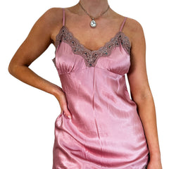 Y2k Vintage Pink Silk Sequin Mini Slip Dress [M]