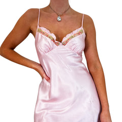 Y2k Vintage Pink Satin Mini Slip Dress [S]