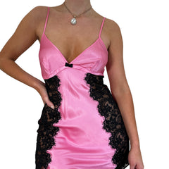 Y2k Vintage Victoria's Secret Hot Pink + Black Satin Mini Slip Dress [S]