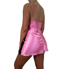 Y2k Vintage Victoria's Secret Hot Pink + Black Satin Mini Slip Dress [S]