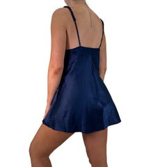 Y2k Vintage Royal Blue V-Neck Mini Slip Dress [S]