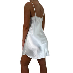 Y2k Vintage White Satin V-Neck Mini Slip Dress [S, M]