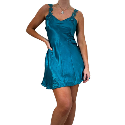 Y2k Vintage Blue Scoop Neck Slip Midi Dress [S, M]