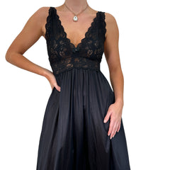 Y2k Vintage Black Lace Floral Slip Maxi Dress [L]