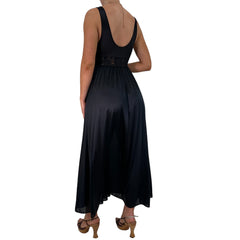 Y2k Vintage Black Lace Floral Slip Maxi Dress [L]