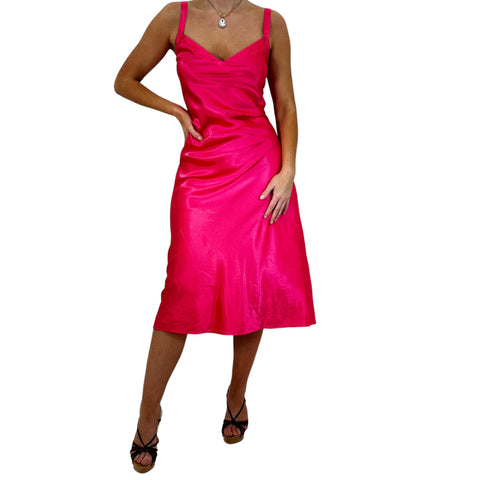 90s Vintage Pink Floral Satin V-Neck Slip Mini Dress [L]