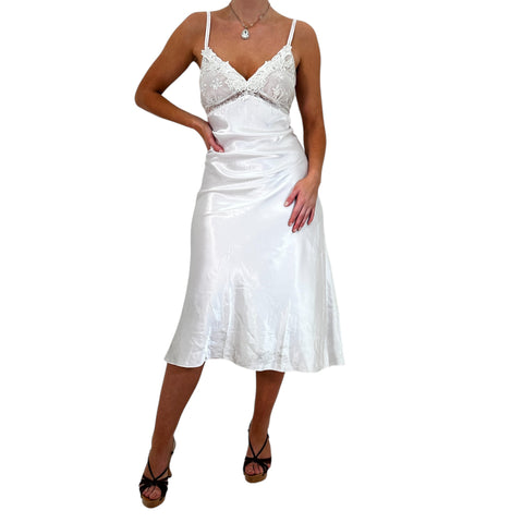 Y2k Vintage Beige + White Sheer Mini Slip Dress [L]