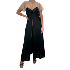 Y2k Vintage Black + Beige Sheer Open Front Slip Maxi Dress [M]