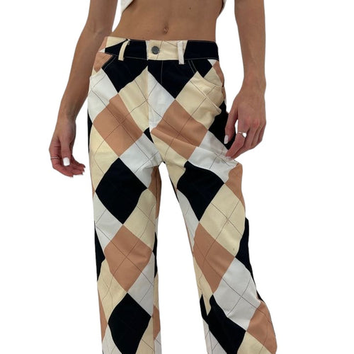 Y2k Vintage Brown White Plaid Pants [M]