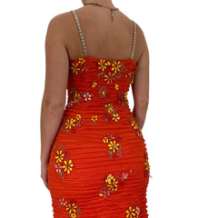 Y2k Vintage Jovani Designer Orange Beaded Maxi Dress [S, M]