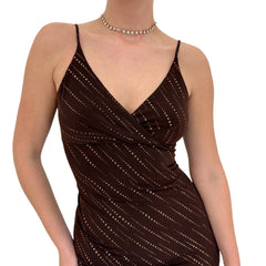 Y2k Vintage Brown Glitter High Low Dress [S, M]