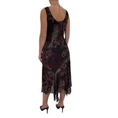 Y2k Vintage Brown Floral Sequin Asymmetrical Hem Dress [M]