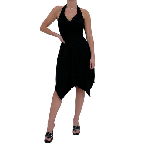 Y2k Vintage Black Sequin Halter Party Dress [S]