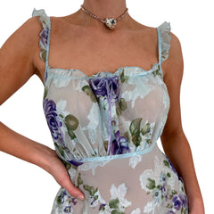 90s Vintage Blue Purple Floral Slip Dress [L, XL]