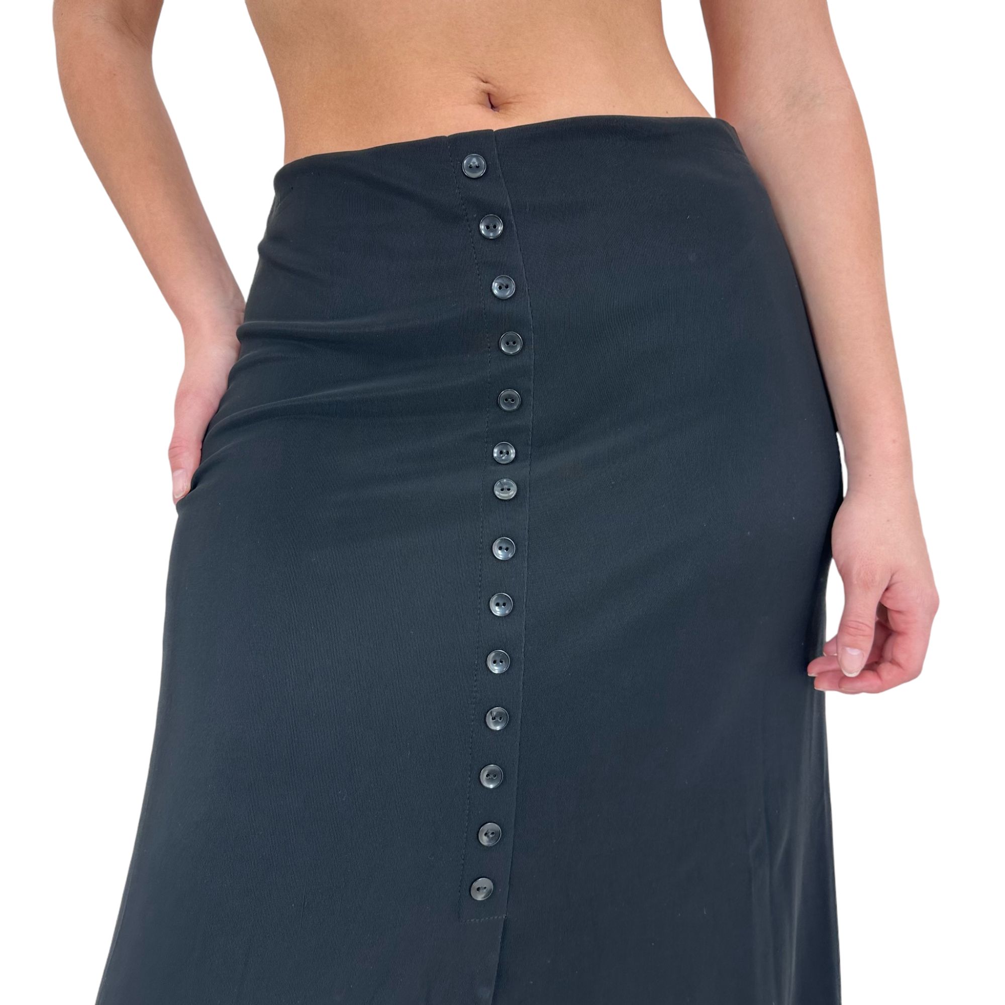 90s Vintage Black Button Down Maxi Skirt [M]