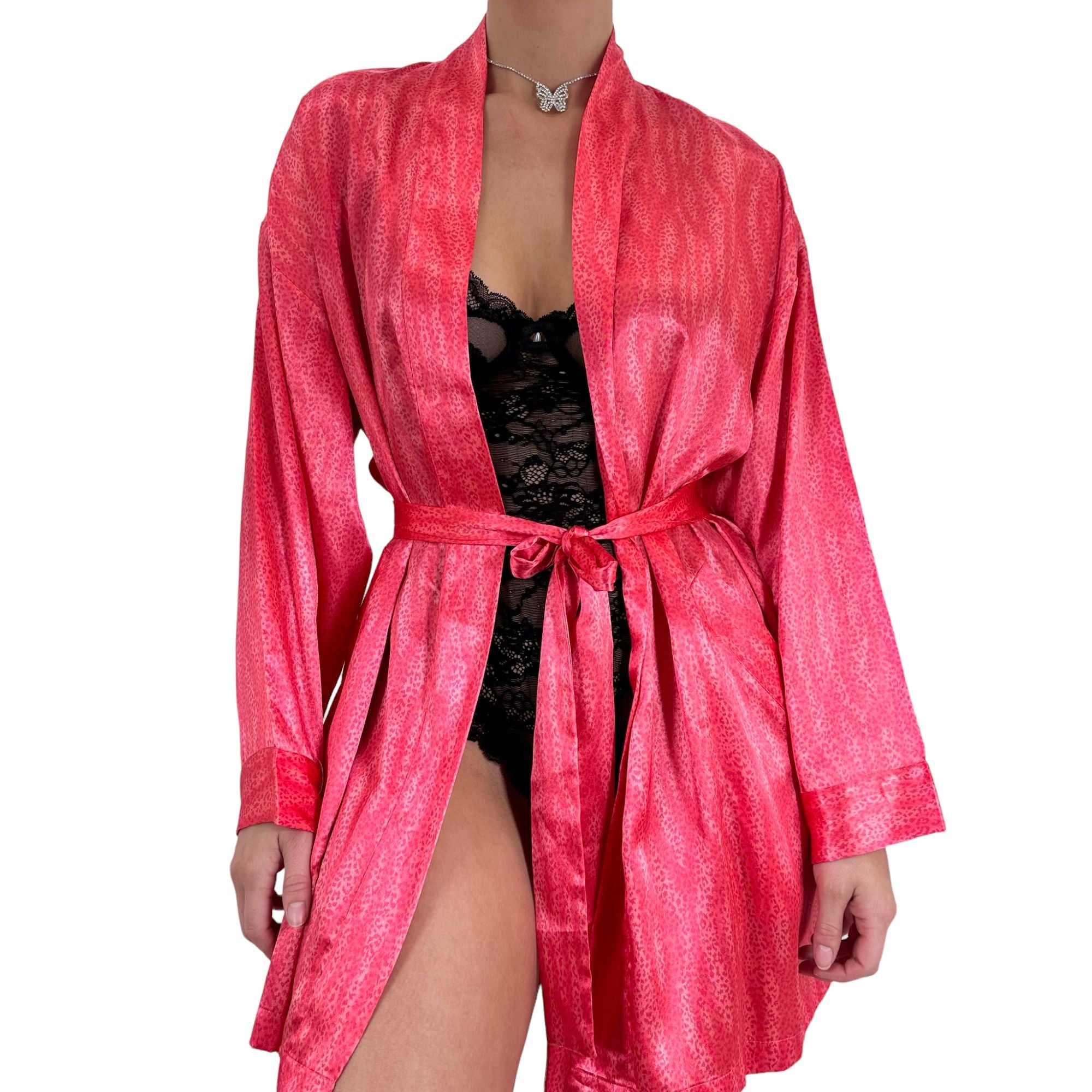 Y2k Vintage Victoria's Secret Cheetah Print Pink Satin Robe [S-L]