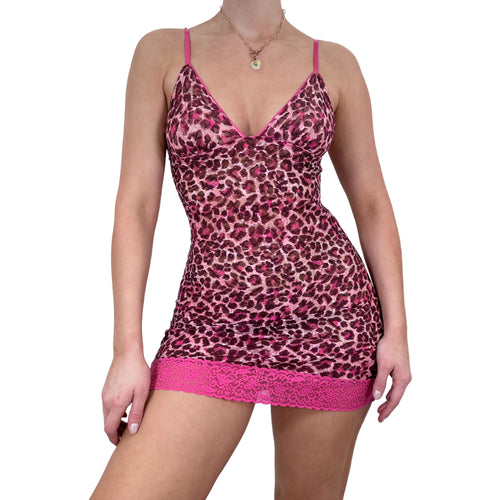 Y2k Vintage Pink + Black Cheetah Print Slip Dress [S]