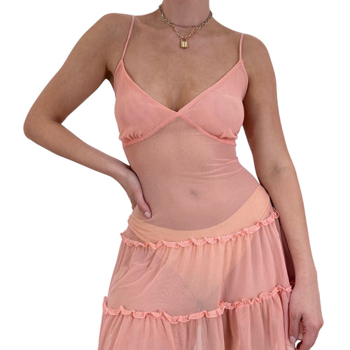 Y2k Vintage Peach Mesh Slip Dress [L]