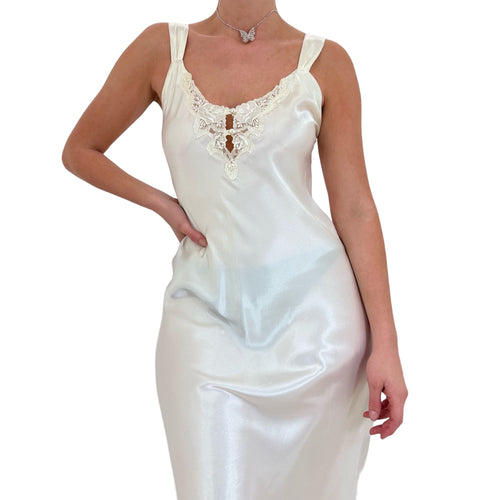 90s Vintage White Satin Slip Dress [M]