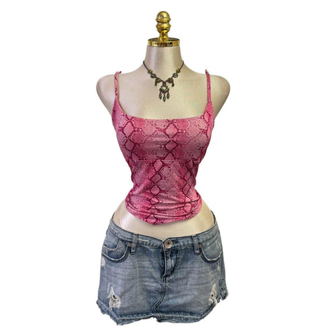 90s Vintage White Mesh W/ Black Red Beige Tie-dye Lining Top  [L]