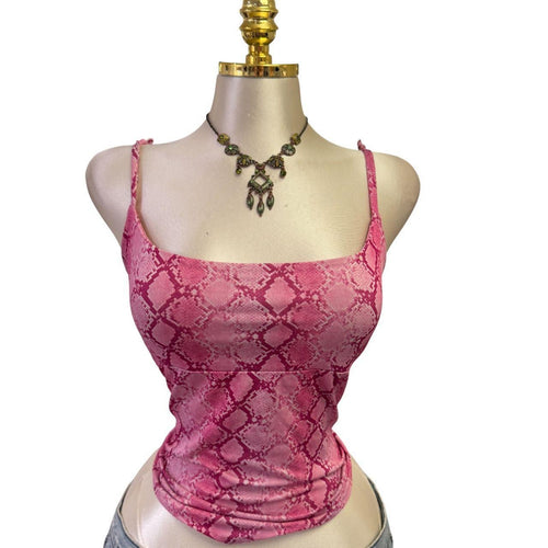 90s Vintage Pink Snakeprint Tank Top [L]