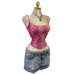 90s Vintage Pink Snakeprint Tank Top [L]