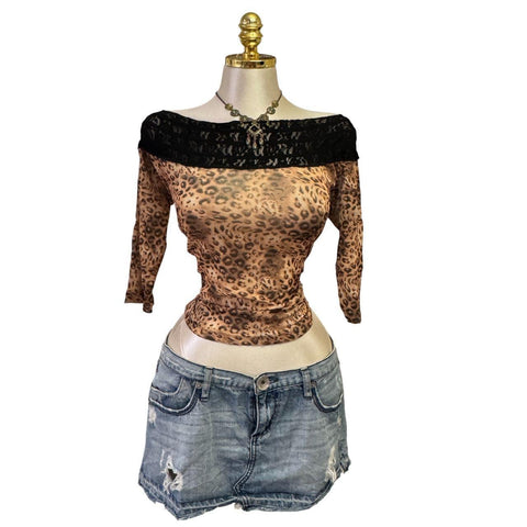 90s Vintage White Mesh W/ Black Red Beige Tie-dye Lining Top  [L]