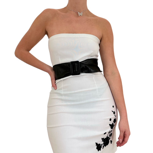 Y2k Vintage White + Black Floral Strapless Dress [S-M]