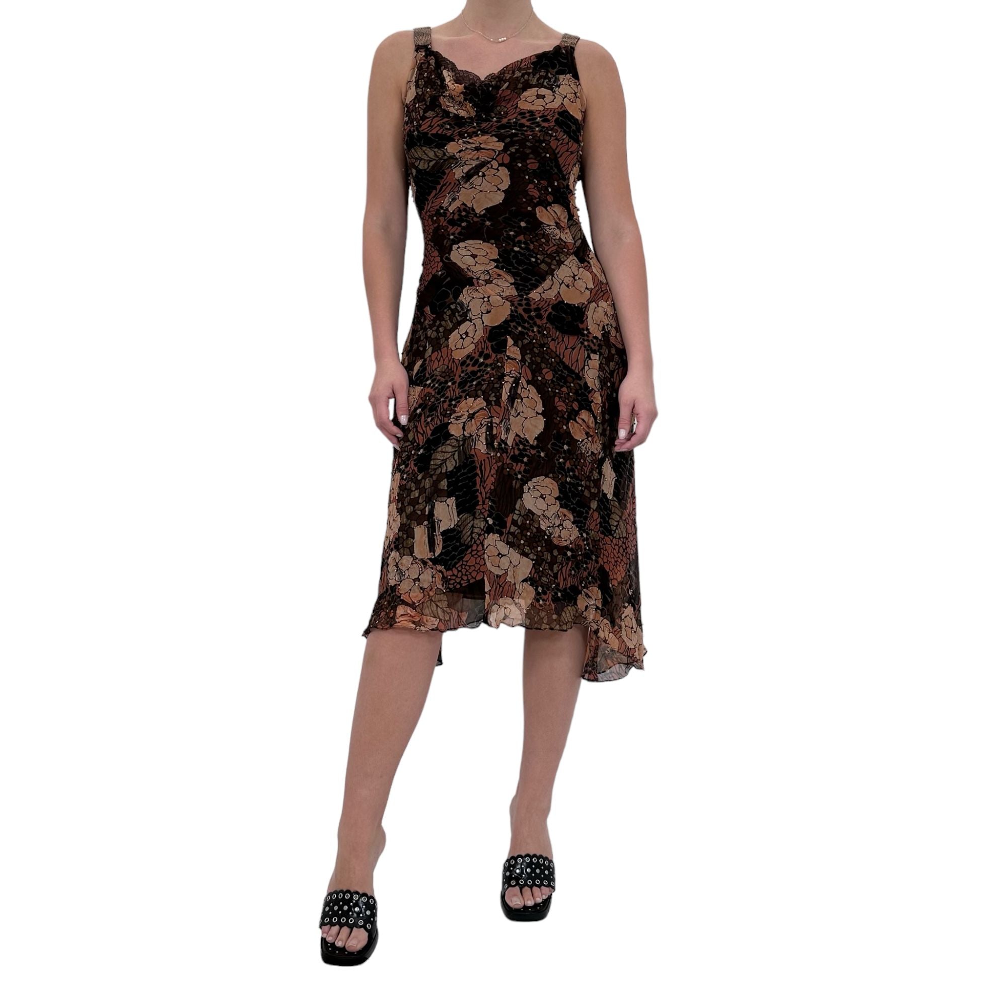 Y2k Vintage Brown Leafy Beaded Dress [S, M]