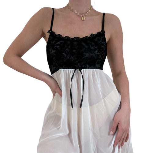 90s Vintage White + Black Mesh Slip Dress [M]