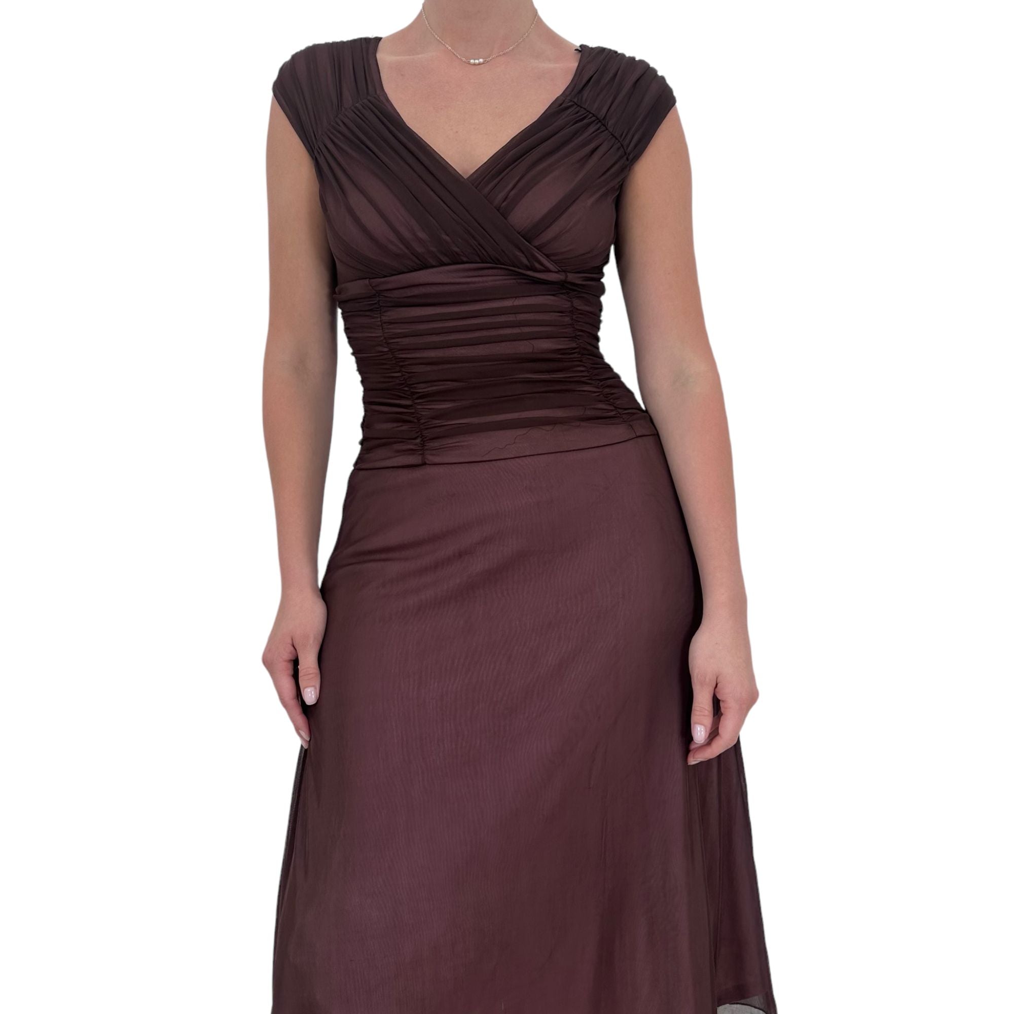 Y2k Vintage Pink + Brown Lining V-Neck Dress [S]