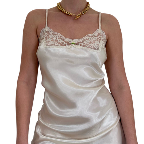 90s Vintage Victoria's Secret Gold White Satin Slip Dress [M-L]