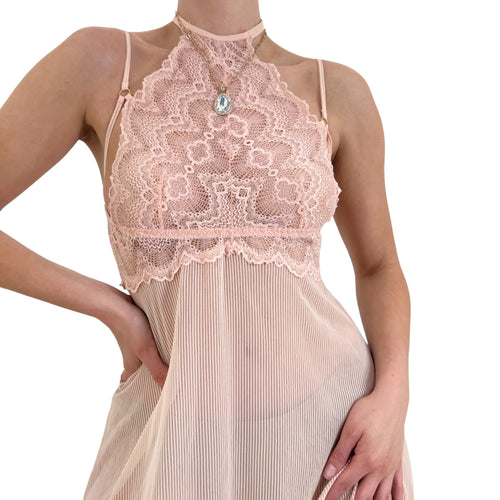 Y2k Vintage Pink Halter Slip Dress [XL]