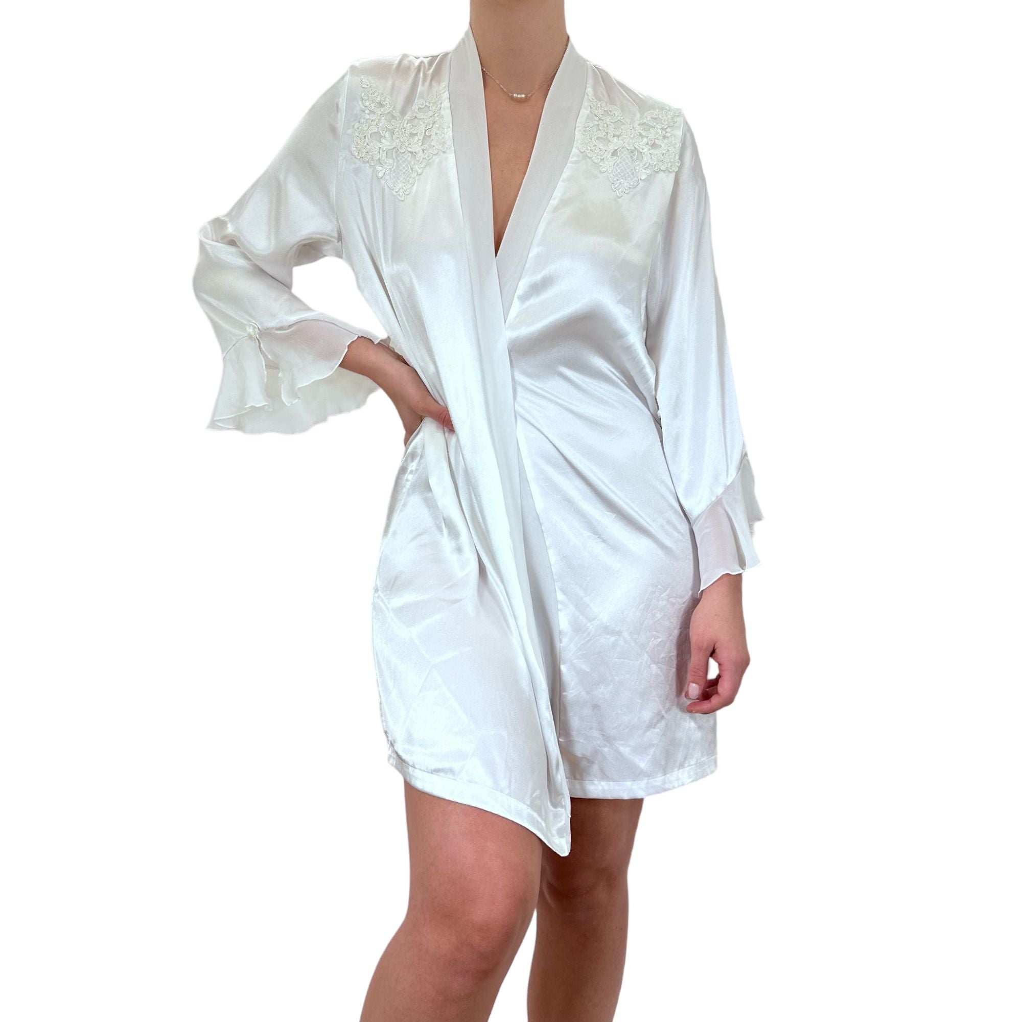 90s Vintage White Satin Robe [S, M]