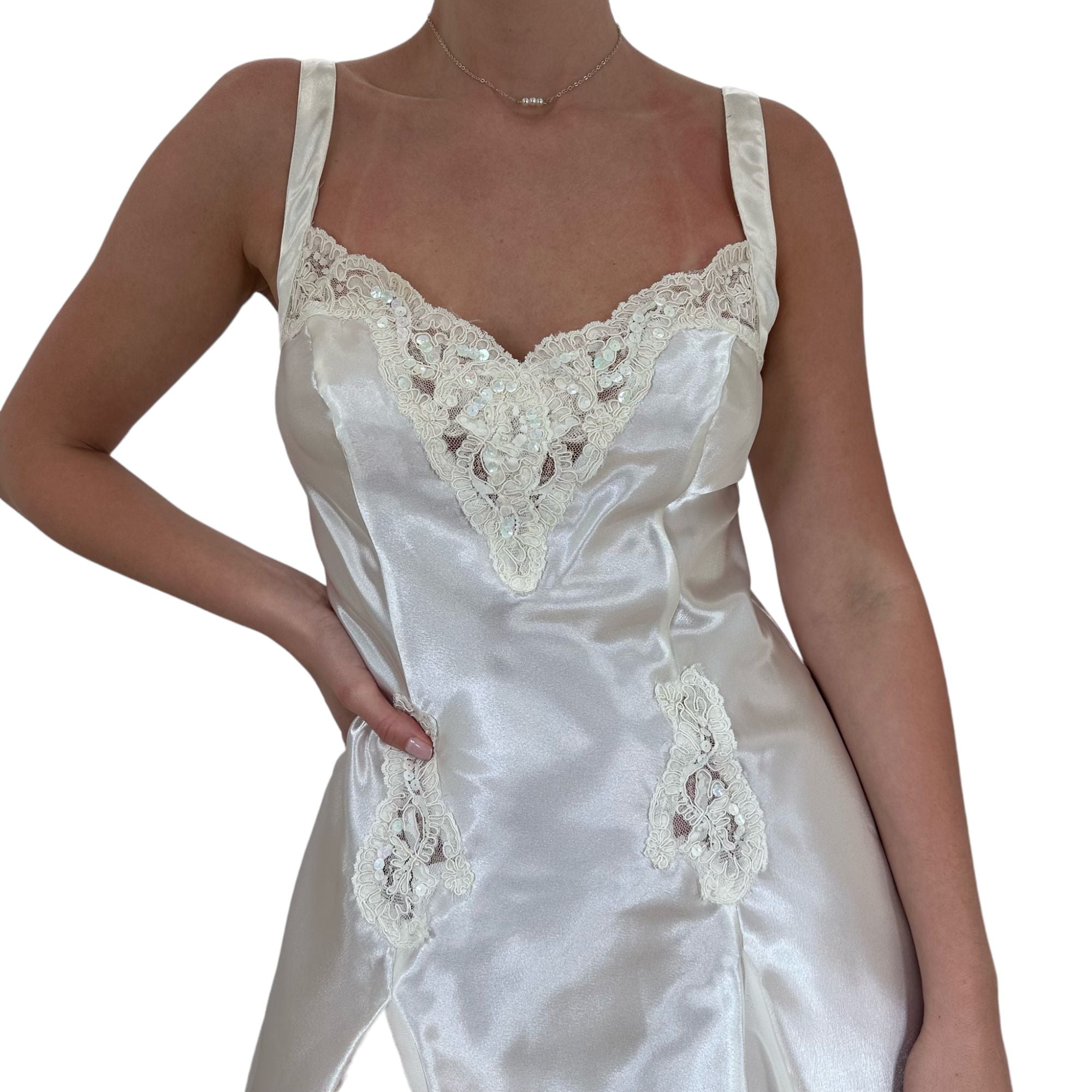90s Vintage Victoria's Secret White Satin Slip Dress [M]