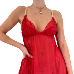 Y2k Vintage Red Mesh Slip Dress [M]