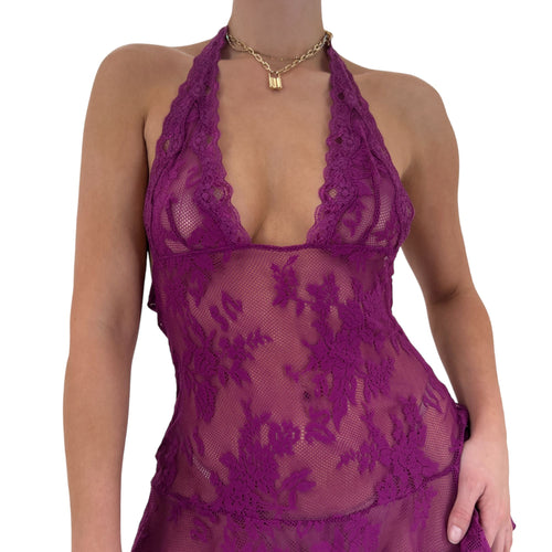 Y2k Vintage Victoria's Secret Lace Sheer Magenta Purple Slip Dress [M]