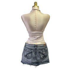 Y2K Vintage White Gold Sequins Tank Princess Top  [S]