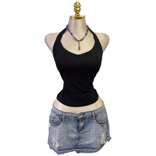 Y2K Vintage Black Halter Glitter Top [M]