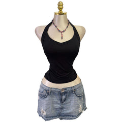 Y2K Vintage Black Halter Glitter Top [M]