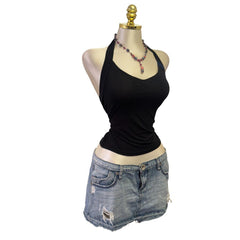 Y2K Vintage Black Halter Glitter Top [M]